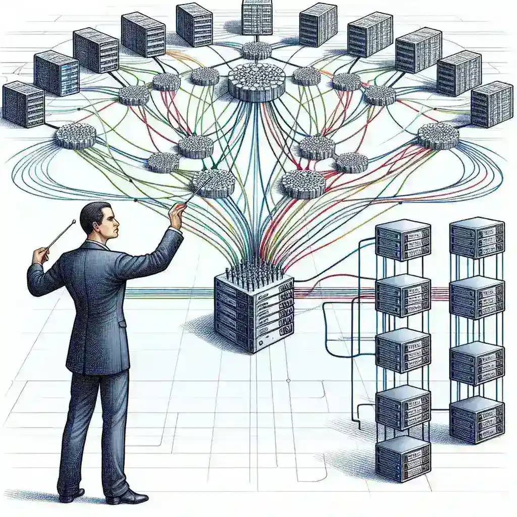"Visual representation of multi-cluster traffic management platforms, showcasing interconnected servers and data flows orchestrating modern distributed infrastructure for optimized performance and scalability."